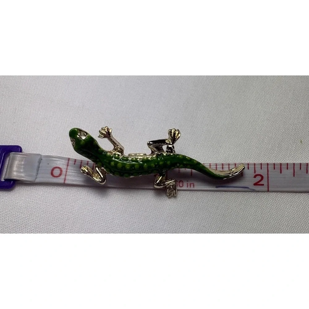 Vintage 80s Green Enamel Lizard Gecko Brooch Pin Set 2pc Mother Baby Reptile